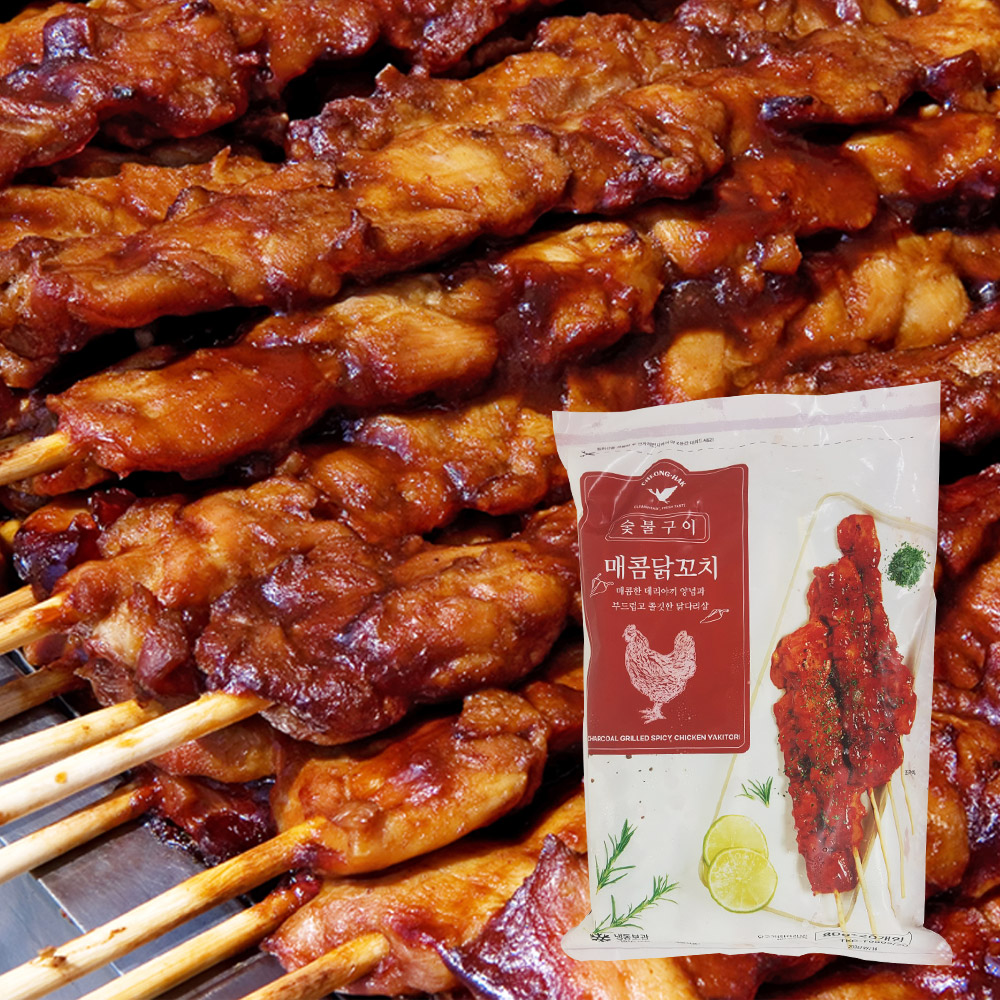 [9봉묶음]매콤 숯불 닭꼬치 다리살 캠핑 안주 80gx20개입 1.6kg : 푸드창고 FOODSTORE