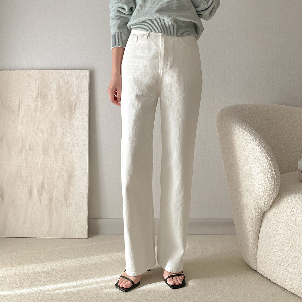 화이트진 크림진 화이트데님 세미와이드청바지 제품 이미지