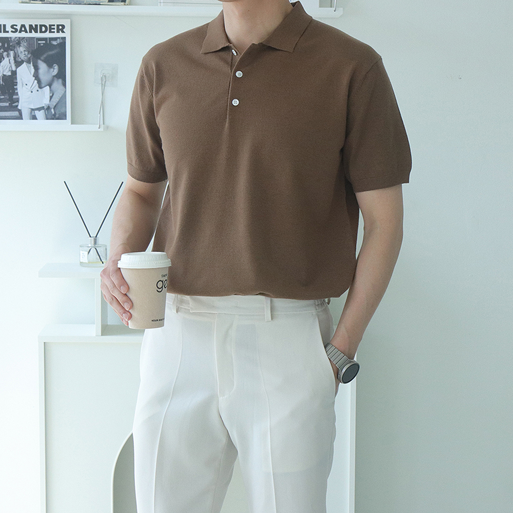 남자 반팔니트 머슬핏 오버핏 헨리넥 여름 카라 반팔 니트