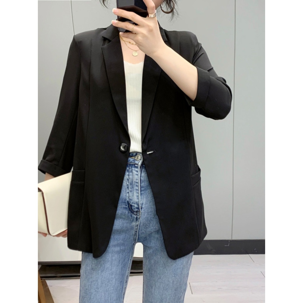 쉬폰 자켓 빅사이즈 중년 여성 루즈핏 봄 여름 3XL까지 화이트 블랙 - 상세 이미지 2
