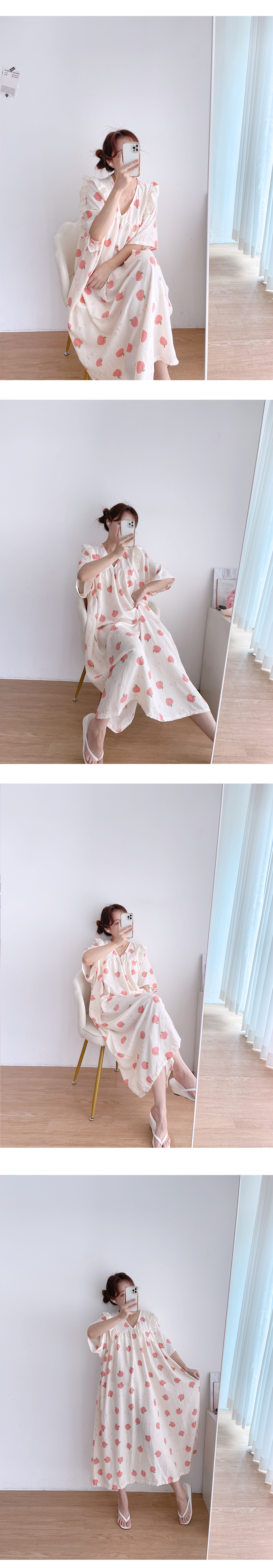 🌟공주원피스홈웨어🌟여성 브이넥 루즈핏 44~88 홈웨어 롱 원피스 잠옷 상세 이미지 5