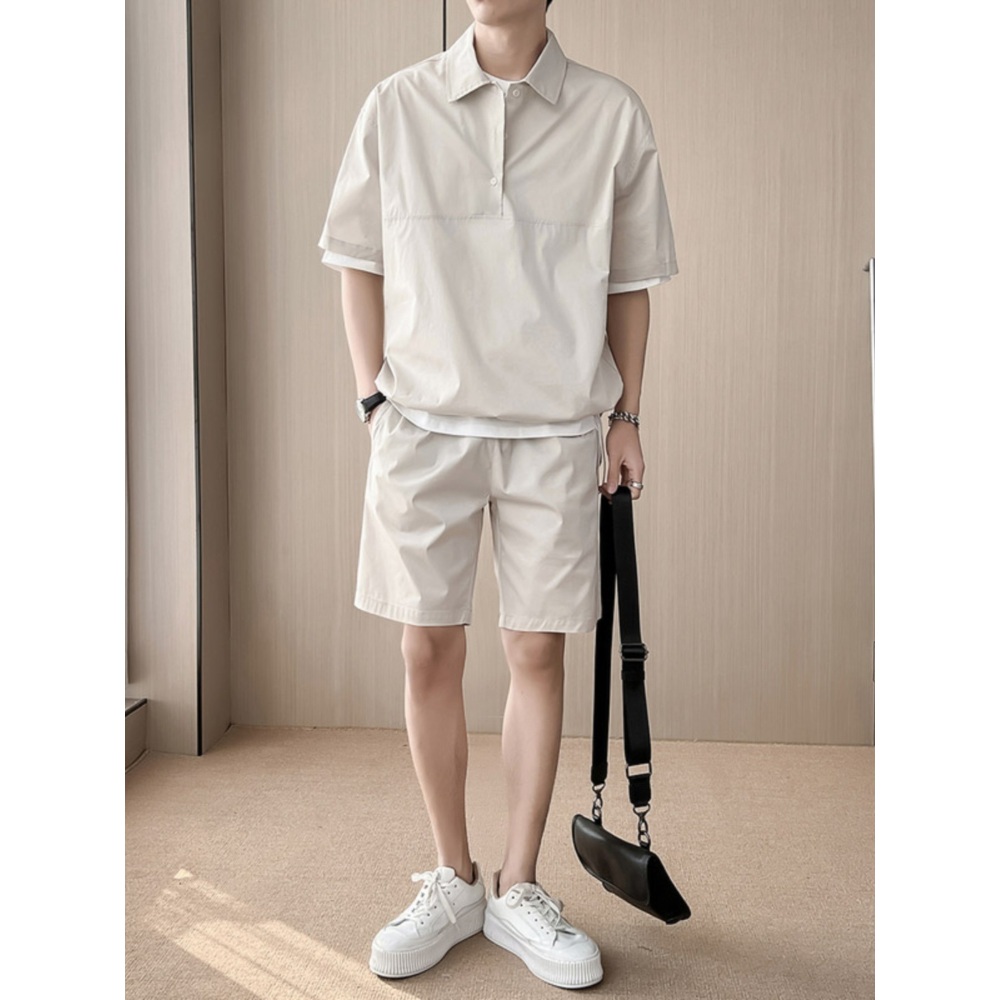 남자 카라 반팔 반바지 셋업 코디 세트 캐주얼 데일리 클래식 빅사이즈 3XL 3컬러 - 상세 이미지 5