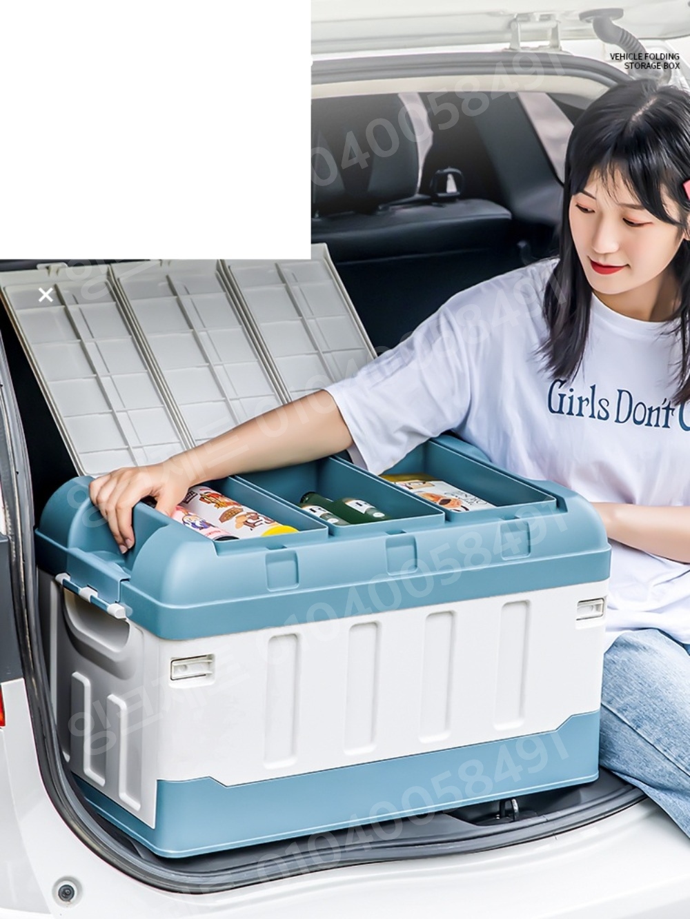 차 트렁크정리함 접이식 뚜껑형 폴딩박스 캠핑용 플라스틱 - 상품 이미지