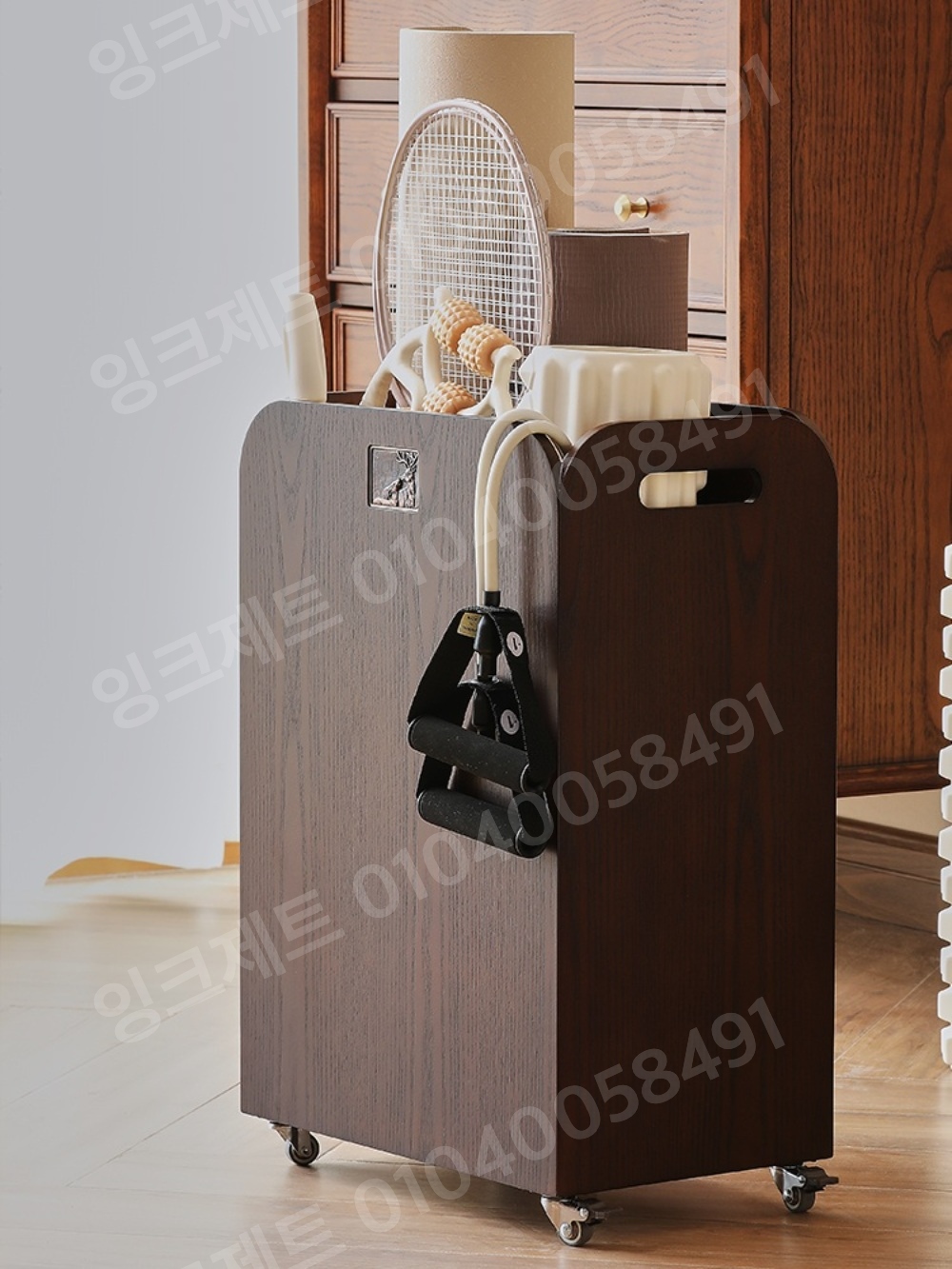 우드 요가매트 수납함 헬스장 가정용 이동식 우드 정리 - 상세 이미지 5
