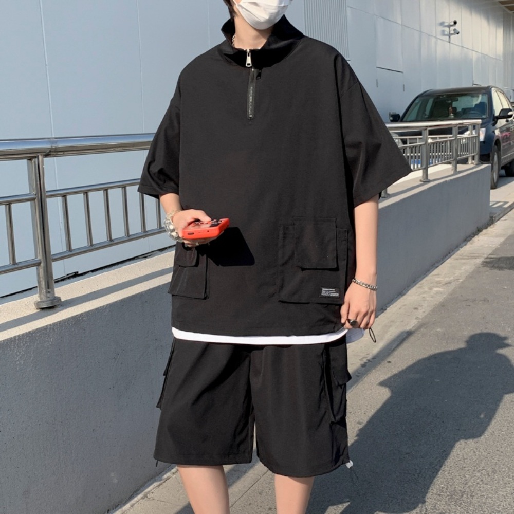 남자 아노락 반팔 카고 반바지 팬츠 세트 추리닝 셋업 투피스 캐주얼 - 상품 이미지