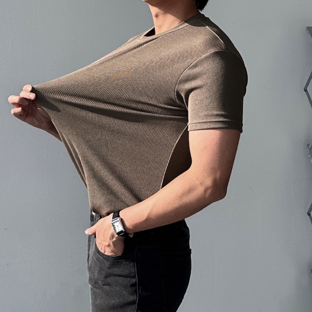 1+1 남자 스보 머슬핏 여름 자가드 스판 라운드 반팔티 - 상세 이미지 4