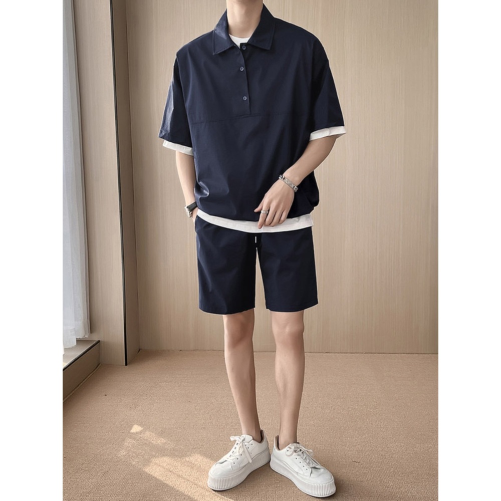 남자 카라 반팔 반바지 셋업 코디 세트 캐주얼 데일리 클래식 빅사이즈 3XL 3컬러 - 상세 이미지 4
