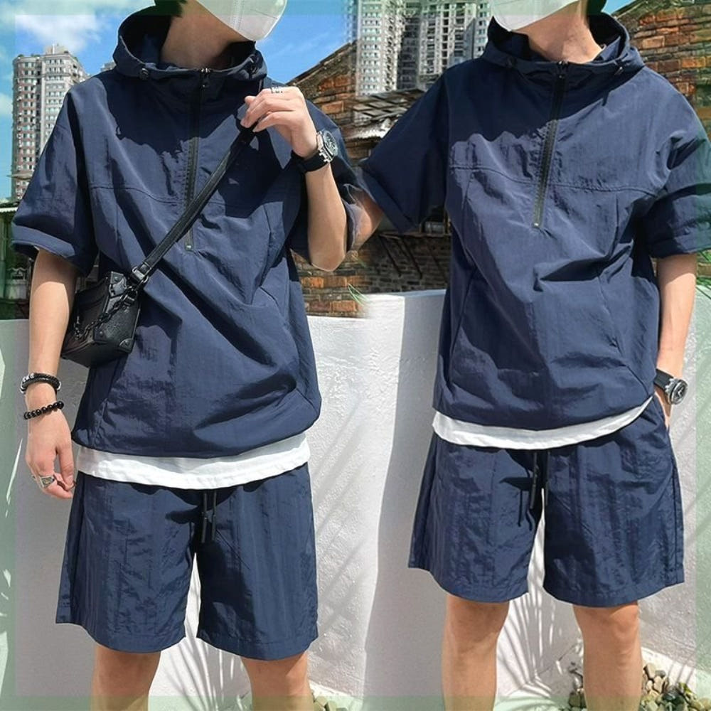 남자 빅사이즈 아노락 반바지 추리닝 캐주얼 세트 셋업 4XL 4컬러 상세 이미지 4