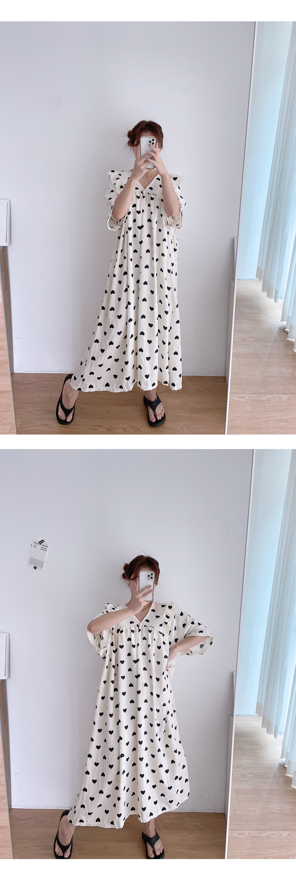 🌟공주원피스홈웨어🌟여성 브이넥 루즈핏 44~88 홈웨어 롱 원피스 잠옷 상세 이미지 3