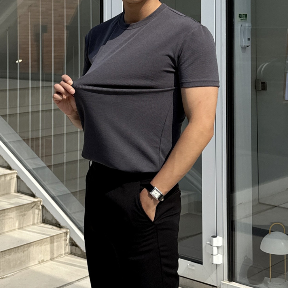 1+1 남자 스보 머슬핏 여름 자가드 스판 라운드 반팔티 - 상품 이미지