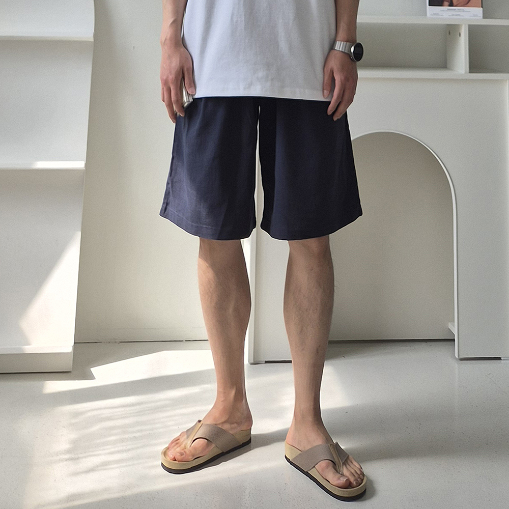 남자 반바지 린넨 밴딩 커플 버뮤다 반바지 - 상세 이미지 4