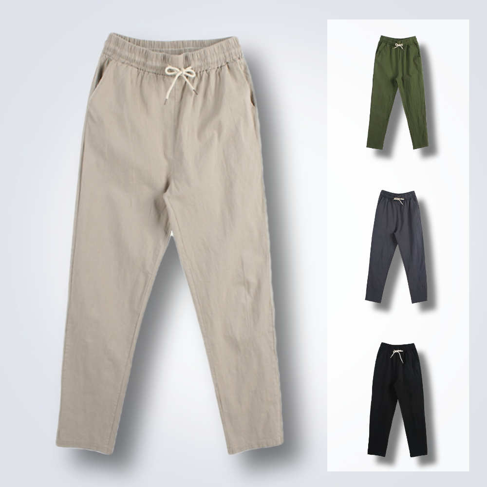 베이지색바지 남자 여름 마 린넨 시원한 긴 9부 밴딩팬츠 - 상품 이미지