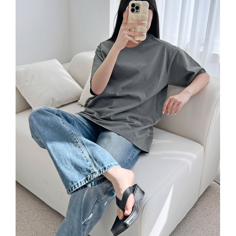 도톰한반팔티 여성 흰색 무지 목안늘어나는 질좋은 두꺼운 면티 - 상세 이미지 2