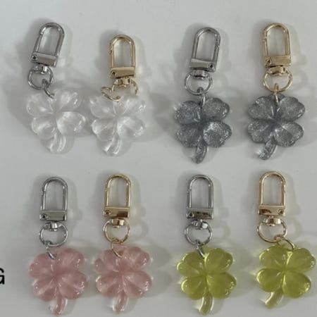 해피몰OEM 투명 네잎클로버 키링 행운키링 세잎클로버 핸드폰줄 악세사리 부자재 만들기 수능 우정템