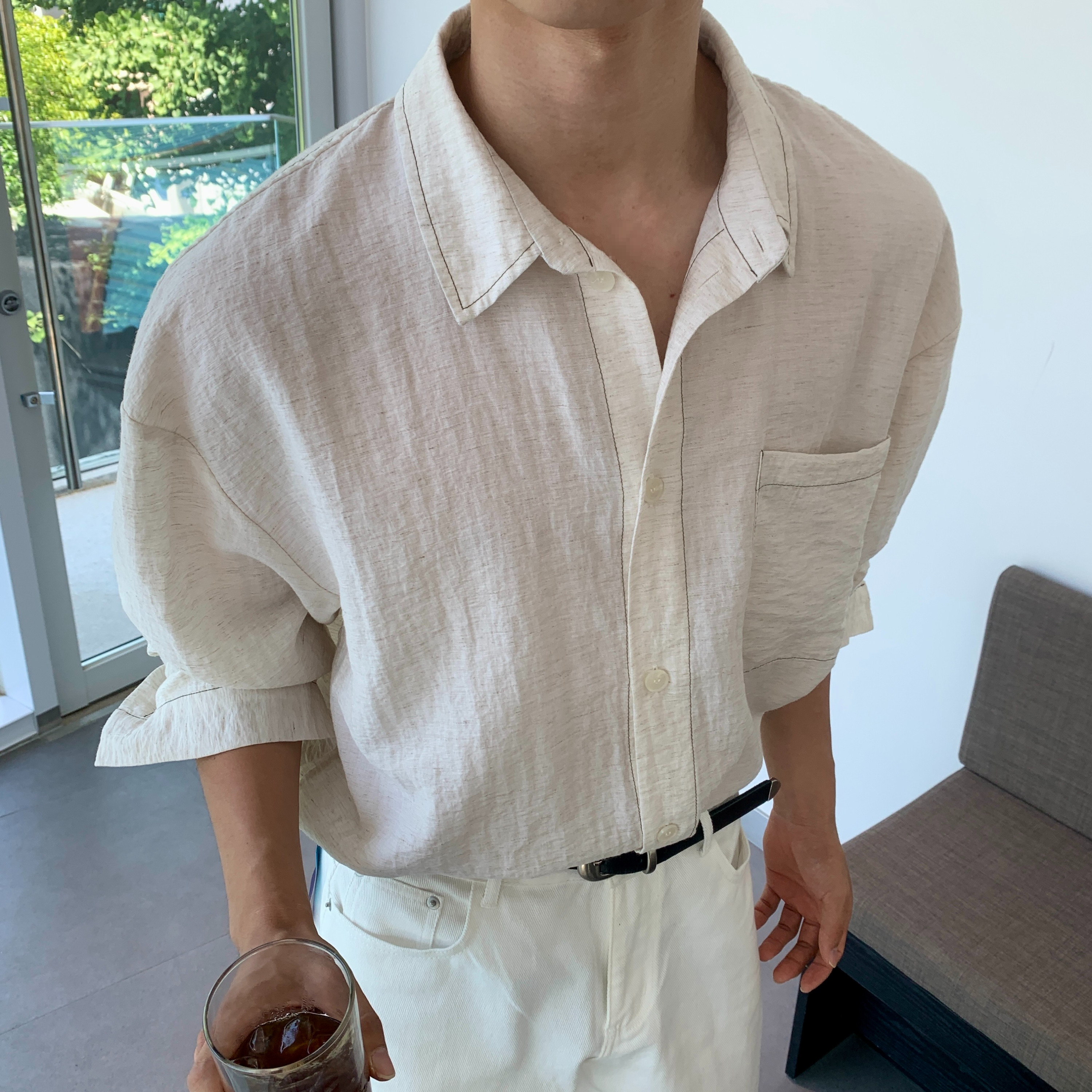 남성크롭린넨셔츠 - 상품 이미지