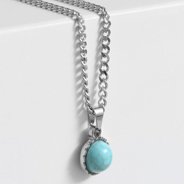 라운드 미니 터키석 펜던트 써지컬스틸 목걸이 이미지 7