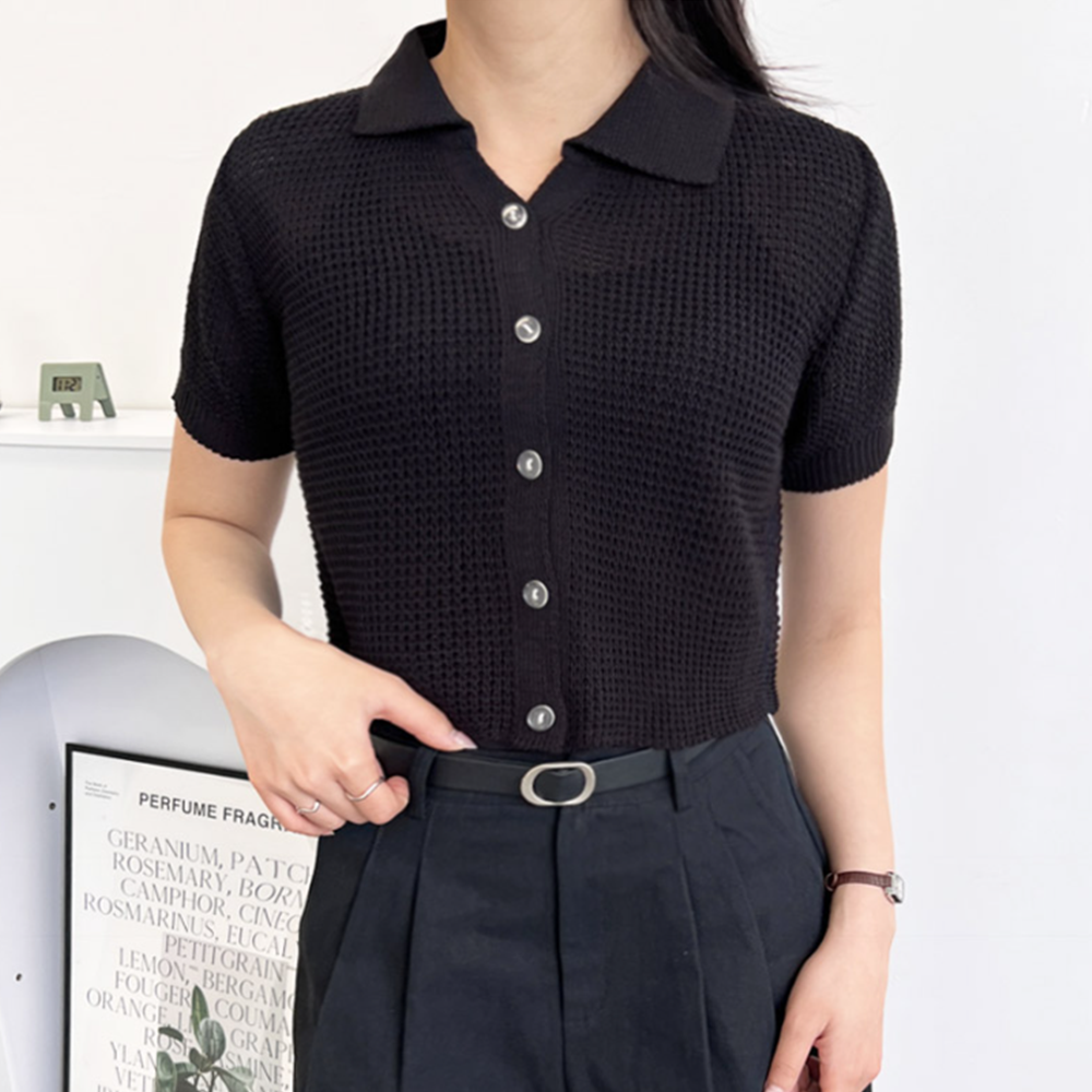 여름용가디건 시스루 크롭 여성 썸머 반팔 브이넥 카라 니트