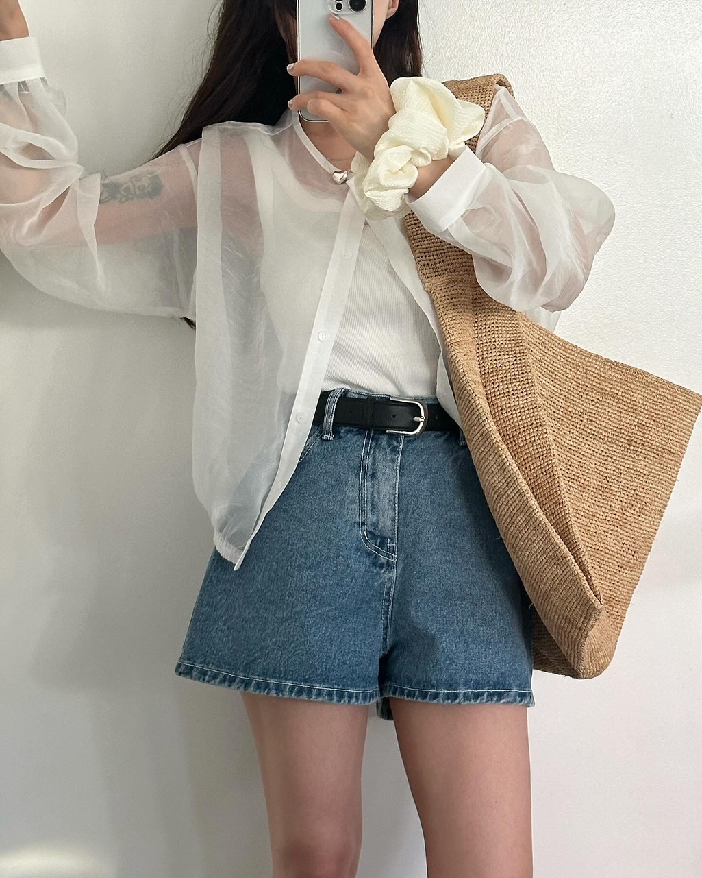 포팅 여름 얇은 시스루 라운드 노카라 밴딩 블라우스 이미지 2
