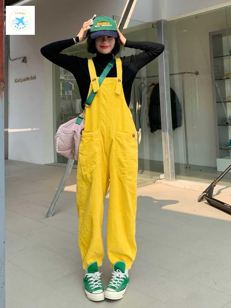 오버롤 와이드 팬츠 골덴멜빵점프슈트 코듀로이 - 상품 이미지