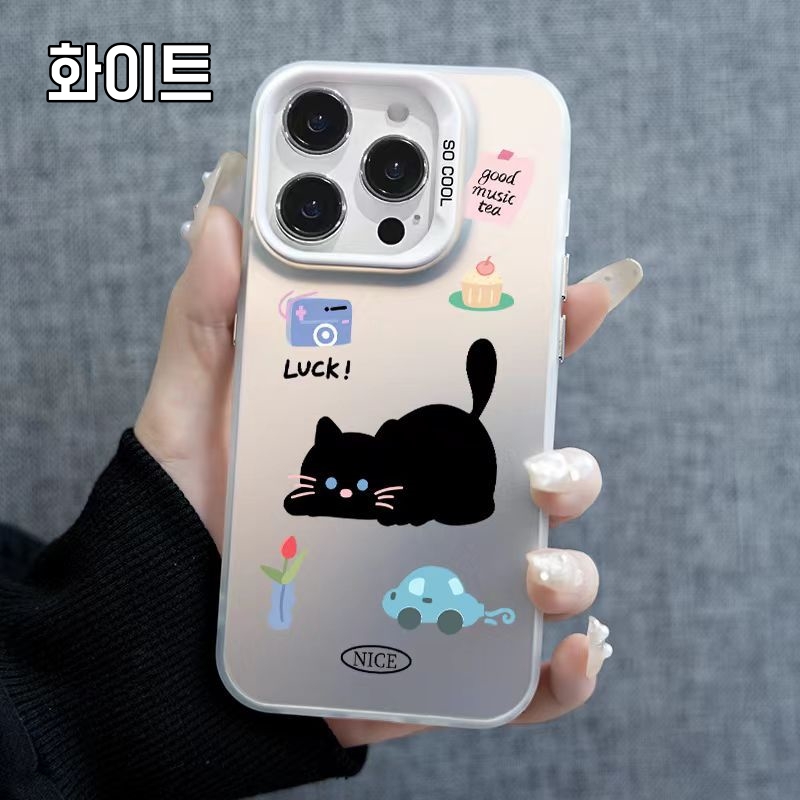 [2색] 카메라 블랙캣 카툰 캐릭터 애플 15plus 휴대폰 케이스 우정 커플 케이스 iPhone14 13 12 x/xr 호환 - 상세 이미지 3