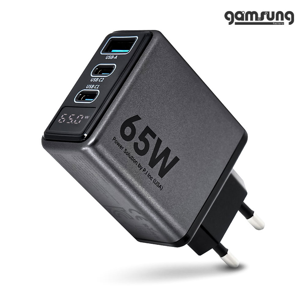 65W GaN PI사 칩 초고속충전기 PD C타입 3포트 디스플레이 노트북 아이폰 감성공장 - 상품 이미지