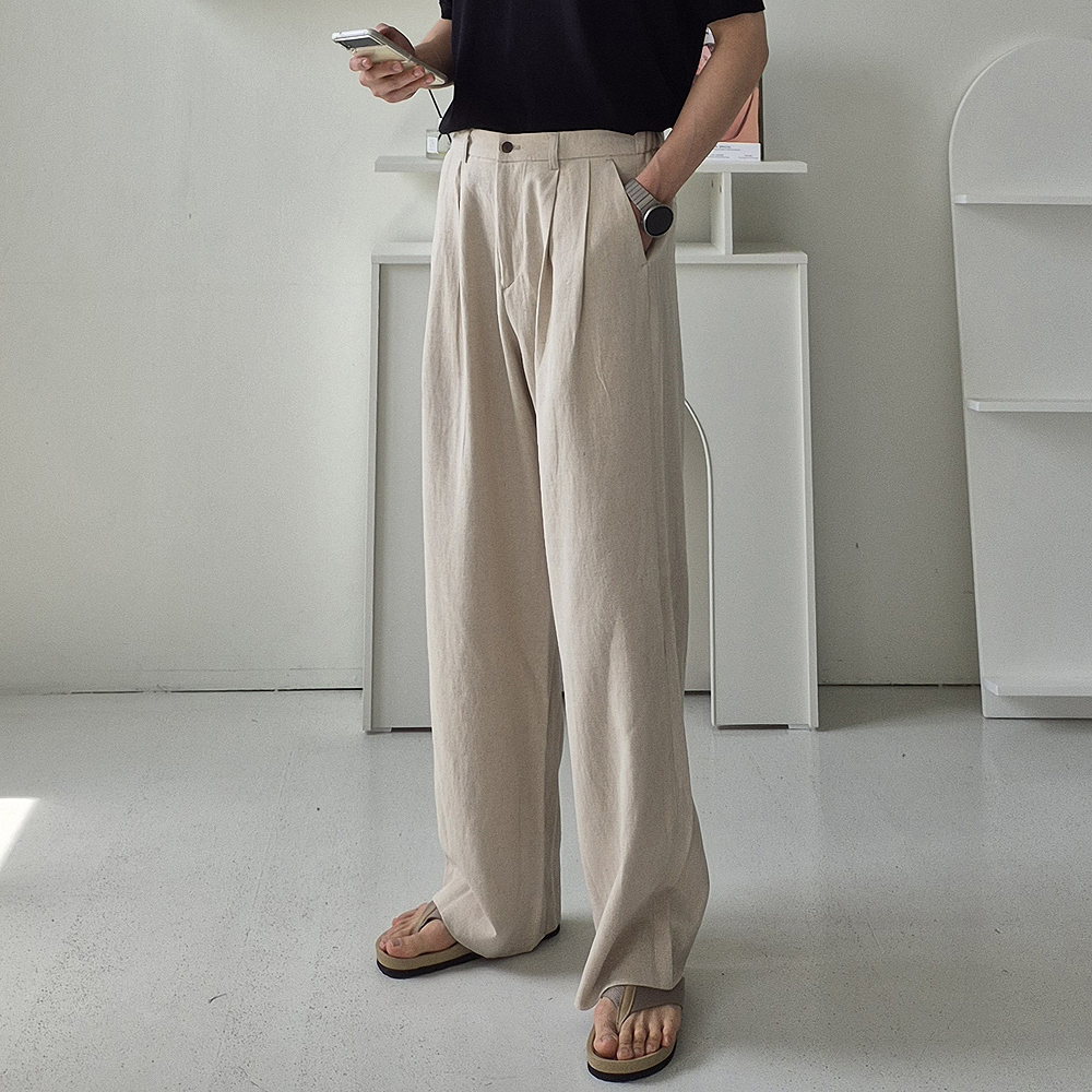 남자 와이드팬츠 남자 냉장고 린넨 바지 남성 여름 면 바지