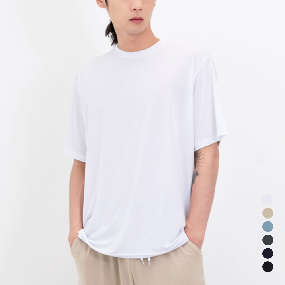 흰색무지티 쿨소재 레이어드 남자 냉장고 냉감 반팔 티셔츠 - 상품 이미지