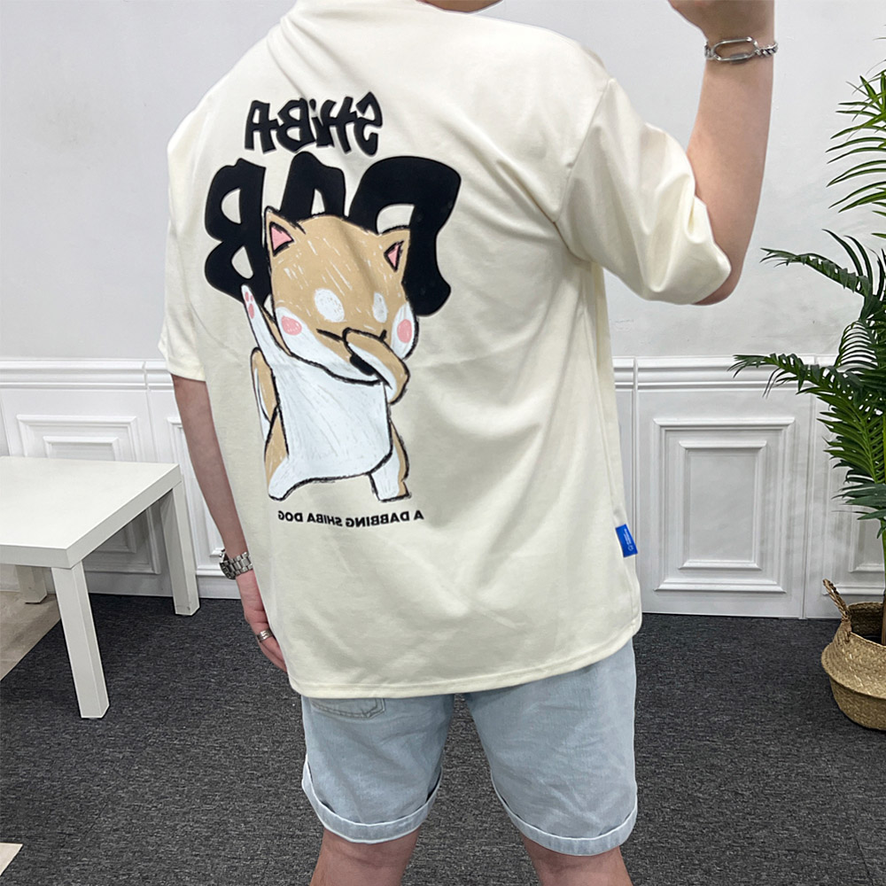 남자 여름 반팔 오버핏 아이스 분또 시바댑 도그 티셔츠