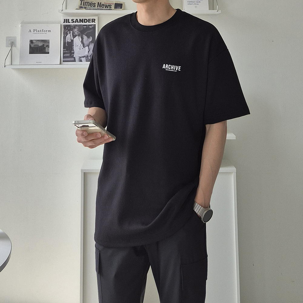남자 반팔티 오버핏 커플 흰색 반팔 티셔츠 - 상품 이미지