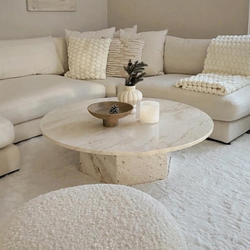 내추럴 트라버틴 스톤 대리석 라운드 커피 티테이블