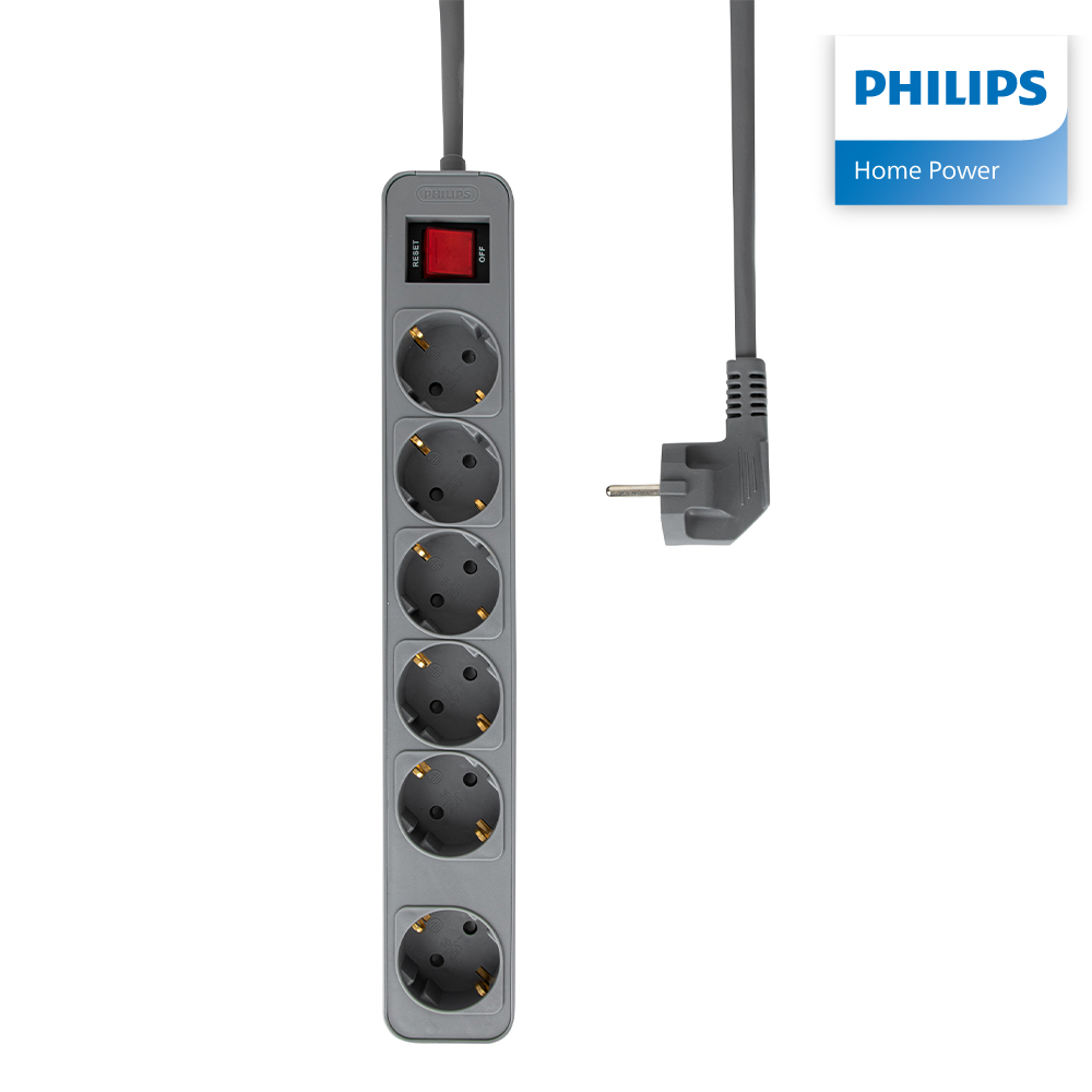 필립스 올그레이컬러탭 4000W 고용량 에어컨 멀티탭 과부하차단 6구 3m 멀티 콘센트 CHP2164GB