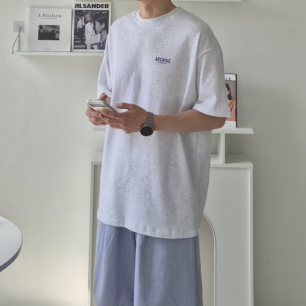 남자 반팔티 오버핏 커플 흰색 반팔 티셔츠 - 상세 이미지 5