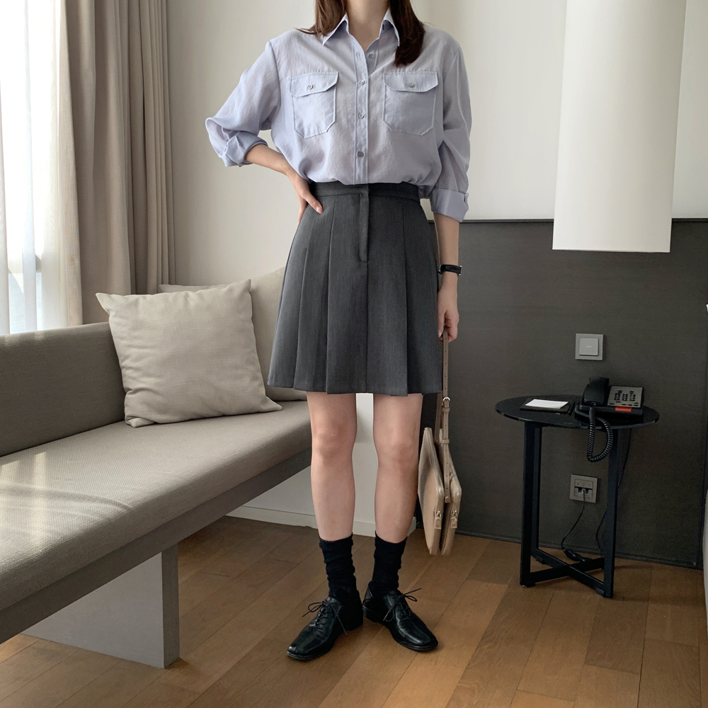 하이웨스트 핀턱 플리츠 치마 A라인 여성 주름치마 테니스 플레어 스커트 가을 미니 스커트 - 상세 이미지 4