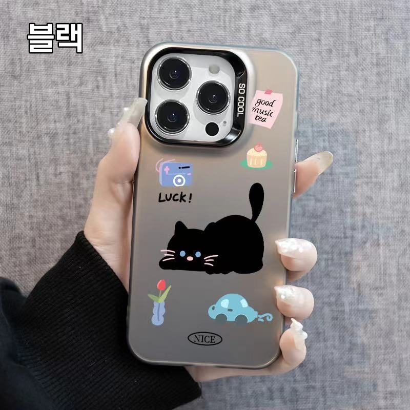 [2색] 카메라 블랙캣 카툰 캐릭터 애플 15plus 휴대폰 케이스 우정 커플 케이스 iPhone14 13 12 x/xr 호환 - 상세 이미지 2