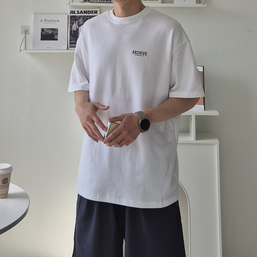 남자 반팔티 오버핏 커플 흰색 반팔 티셔츠 - 상세 이미지 3