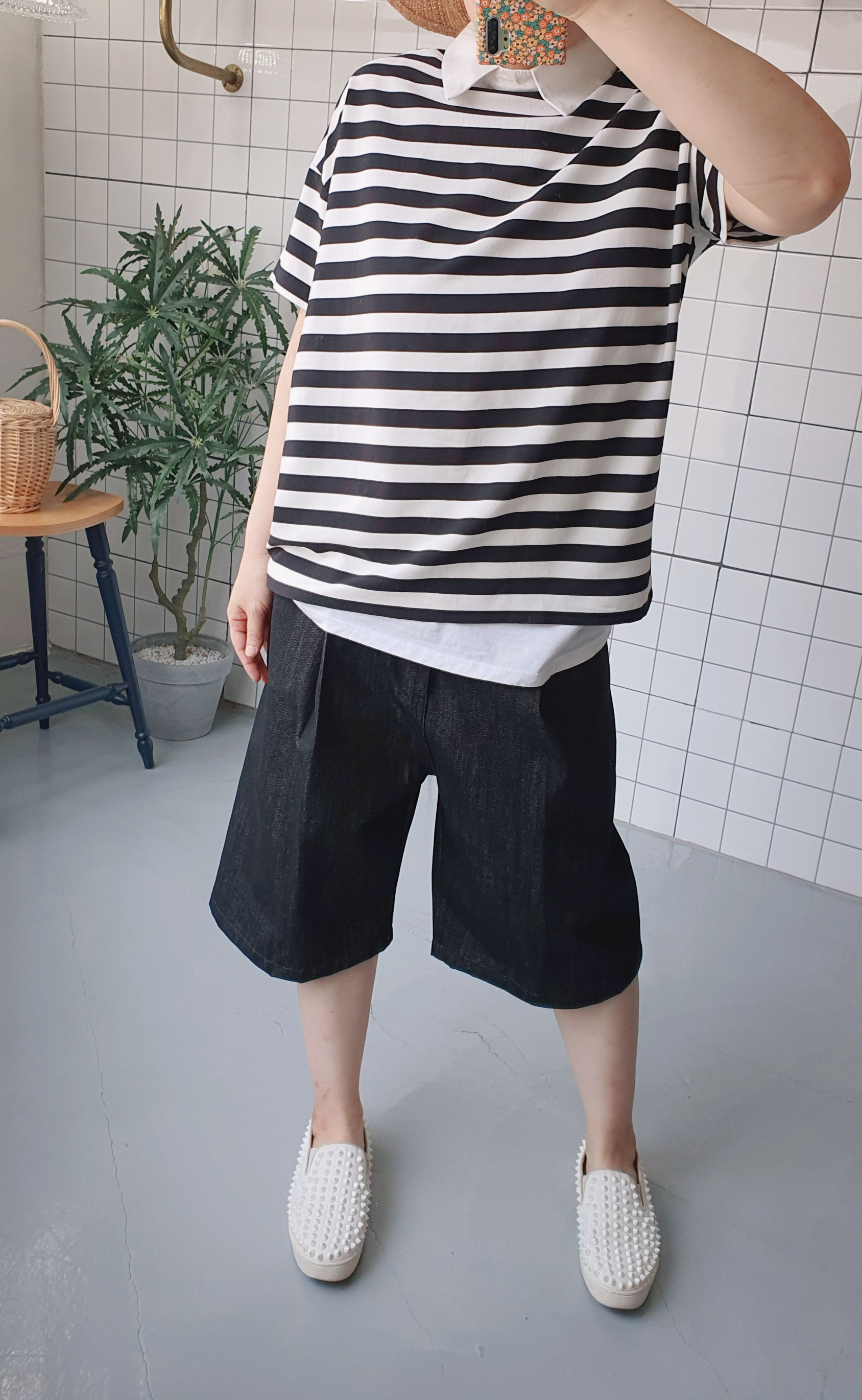 (무배) 버뮤다 생지 데님 원턱 팬츠 반바지 이미지 8