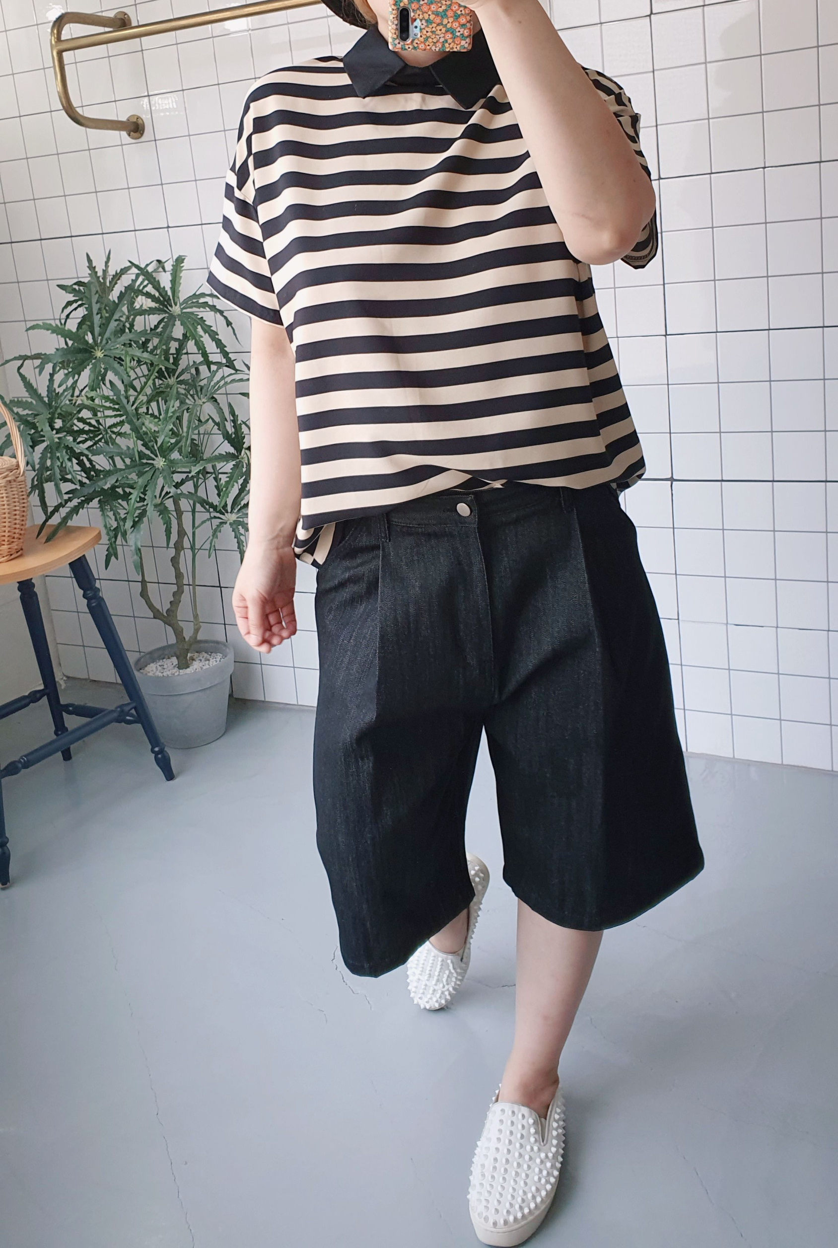 (무배) 버뮤다 생지 데님 원턱 팬츠 반바지 이미지 7