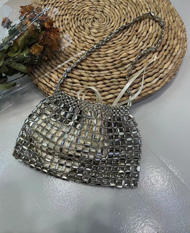 블링 스퀘어 메탈 실버 네트 미니 체인 숄더백 여름 반짝이가방