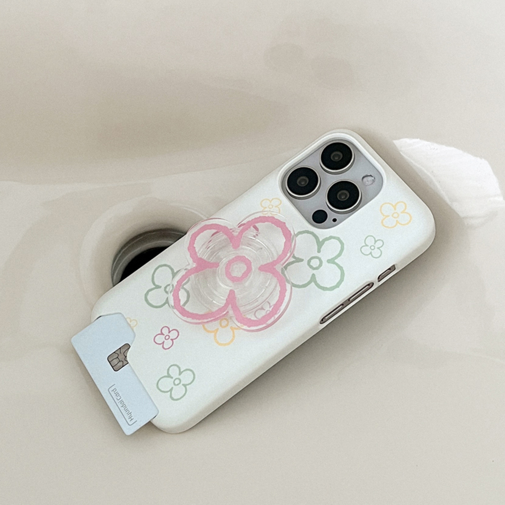 flower doodle pattern 아이폰 15pro 카드수납 하드 갤럭시 케이스 ivory - 상세 이미지 3