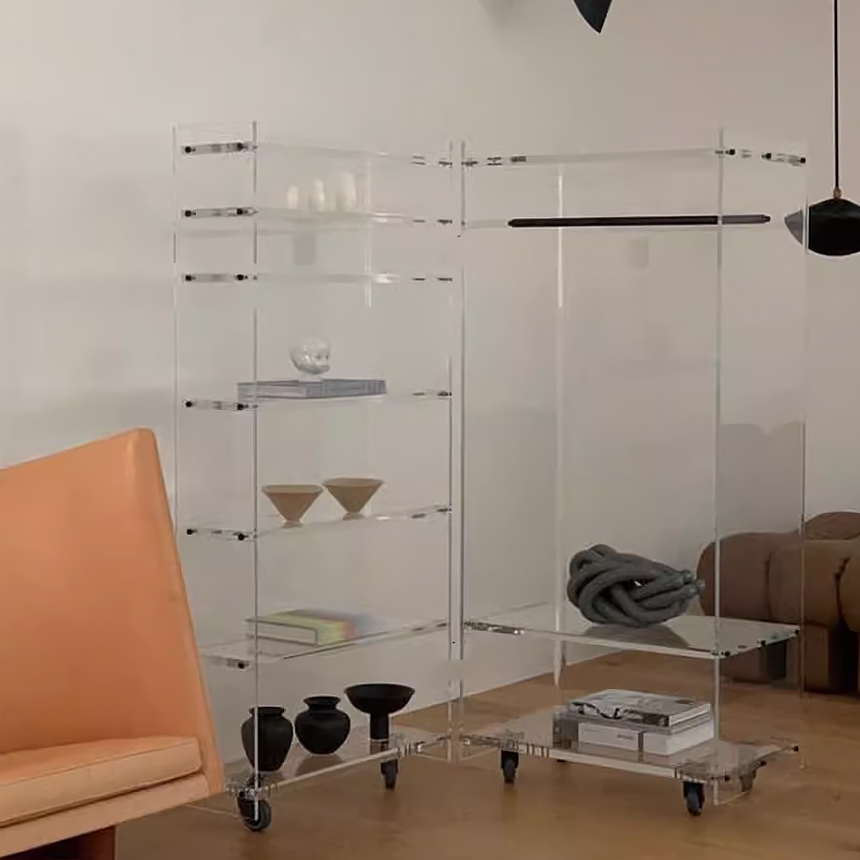 트랜스페어런트 모빌리티 이동식 선반 드레스룸 옷걸이행거 선반 옷장 8mm - 상세 이미지 4