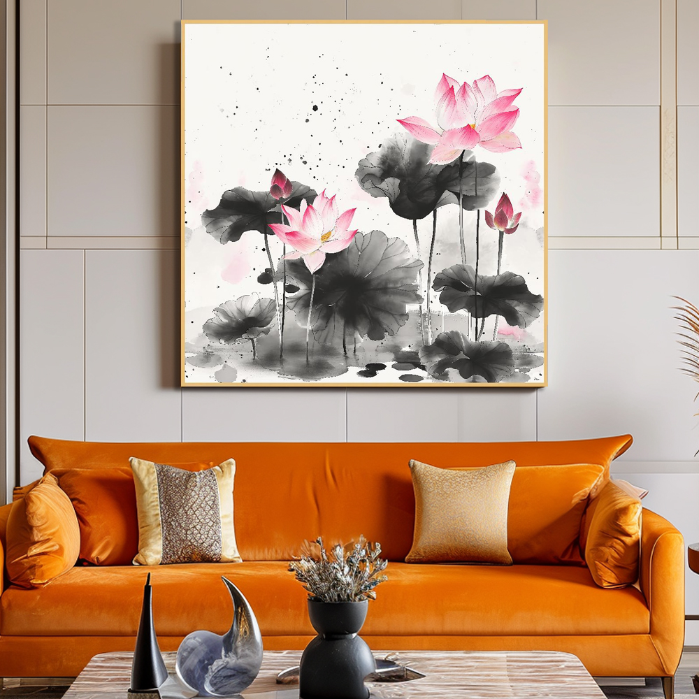 황금빛 연꽃 80x80cm 무광골드 알루미늄액자 연꽃그림 이미지 8