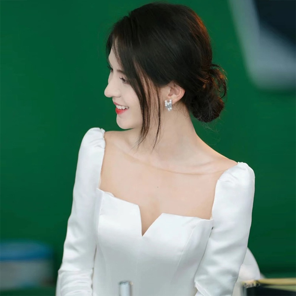스퀘어넥 이브닝 드레스 원피스 셀프 스몰 웨딩 촬영 브라이덜샤워 고급 파티 원피스 화이트 - 상세 이미지 2