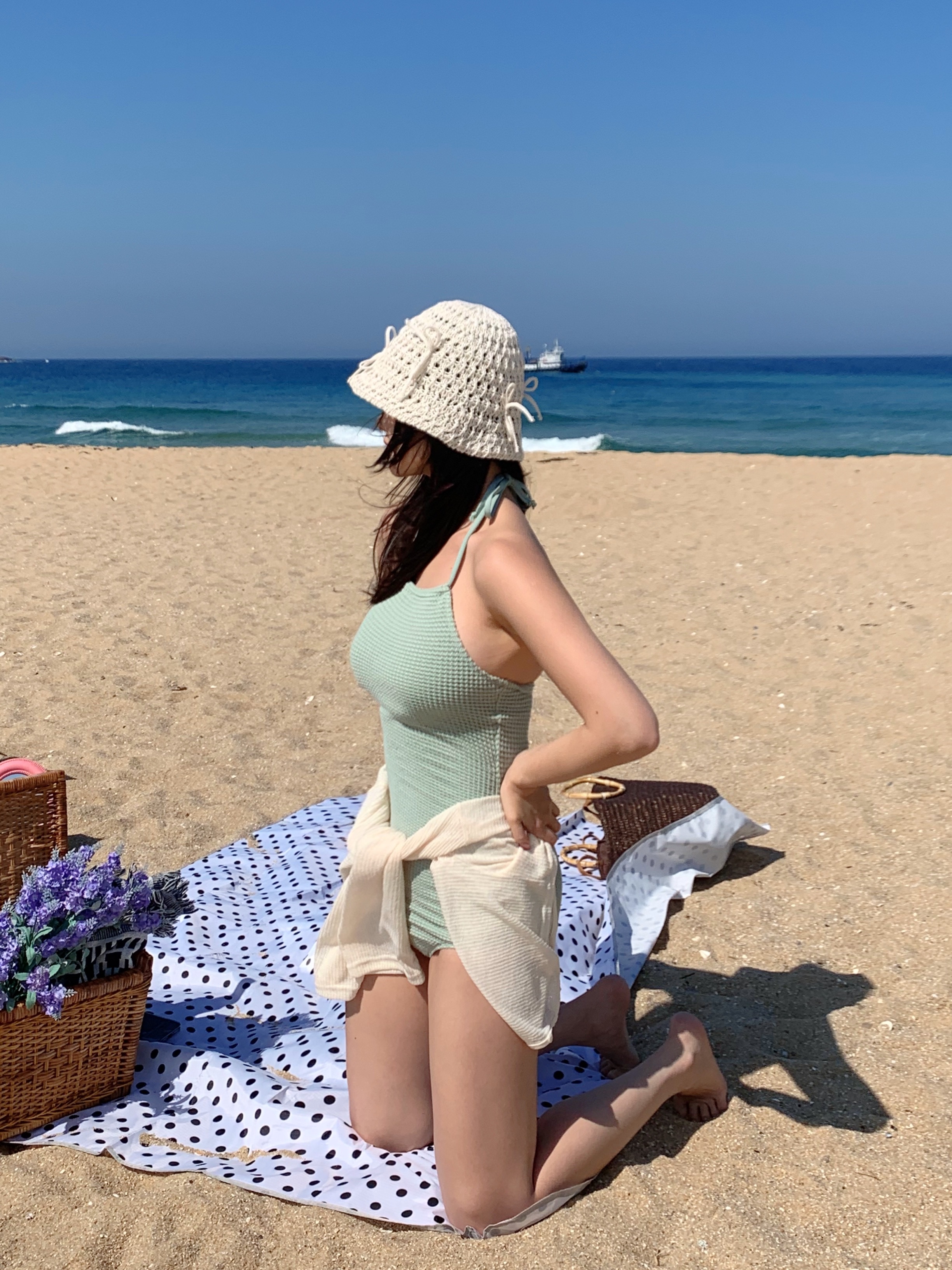 [편한스판] 홀터넥 모노키니 심플 셔링 수영복 휴양지 여름 비키니 호캉스 상세 이미지 19