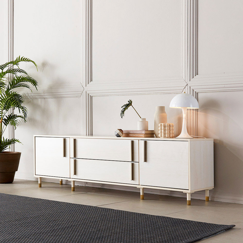 장인가구 에센 2단 서랍 TV 빈 다이 높은 거실장 1800