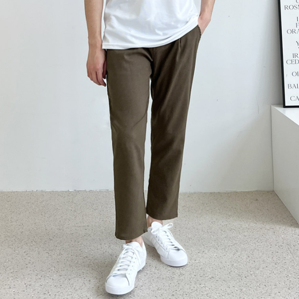 여름용슬랙스 남자 고무줄 밴딩 핀턱 마 린넨 9부바지 - 상품 이미지