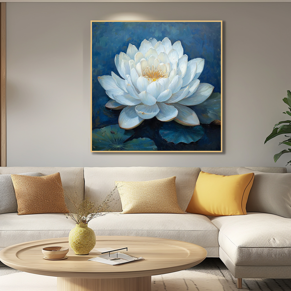 황금빛 연꽃 80x80cm 무광골드 알루미늄액자 연꽃그림 이미지 6