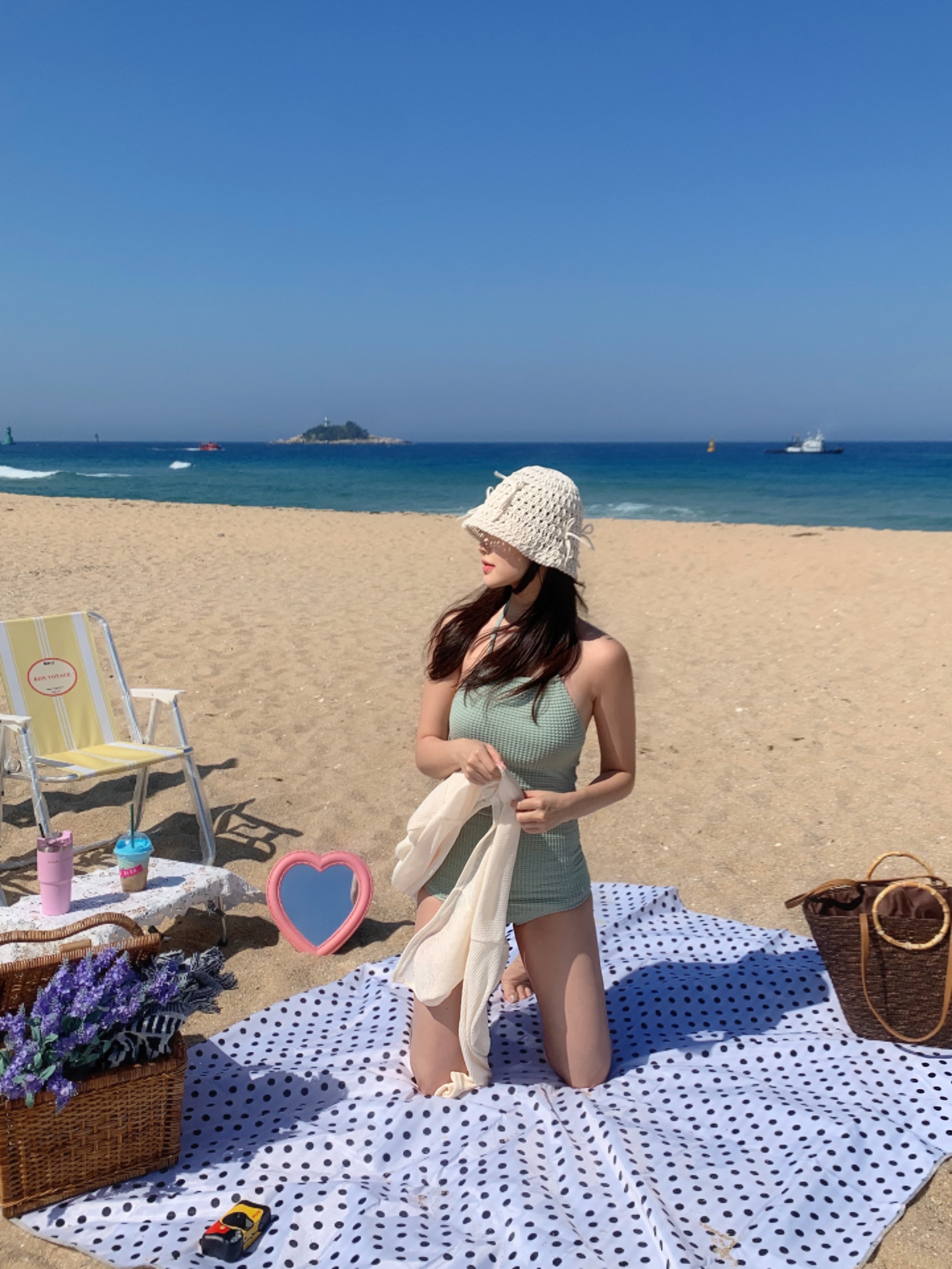 [편한스판] 홀터넥 모노키니 심플 셔링 수영복 휴양지 여름 비키니 호캉스 상세 이미지 13