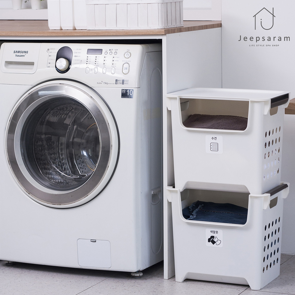 빨래 바구니 2단 통 세탁물 수거 세탁 Jeepsaram