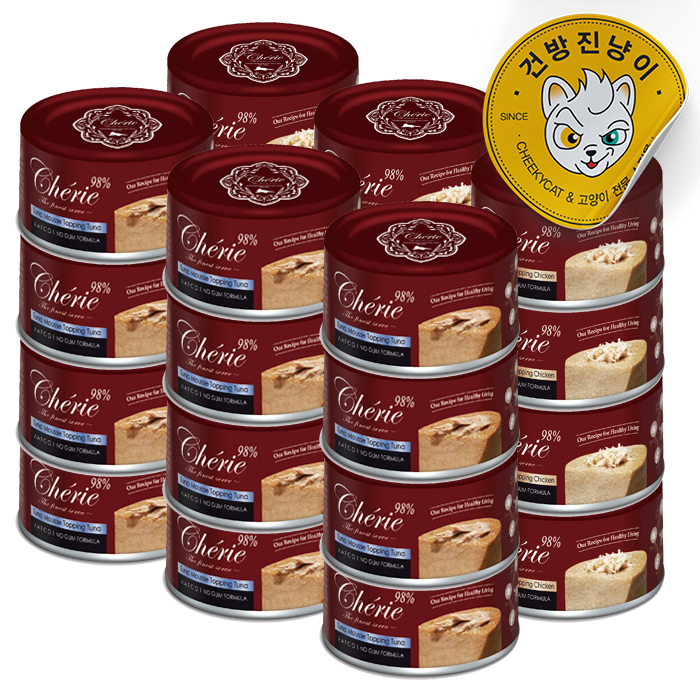 쉐리 레드라벨 고양이 습식캔 98% 닭고기 참치 2종콤보(2종각12개씩), 80g, 24개 - 상품 이미지