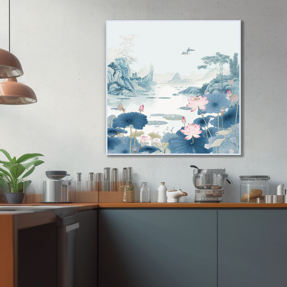 황금빛 연꽃 80x80cm 무광골드 알루미늄액자 연꽃그림 - 상세 이미지 2